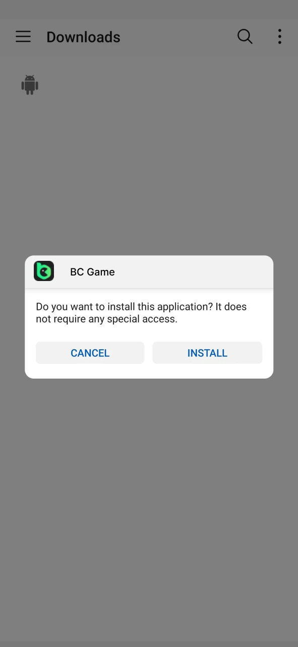 Install the BC Game app on your Android device.