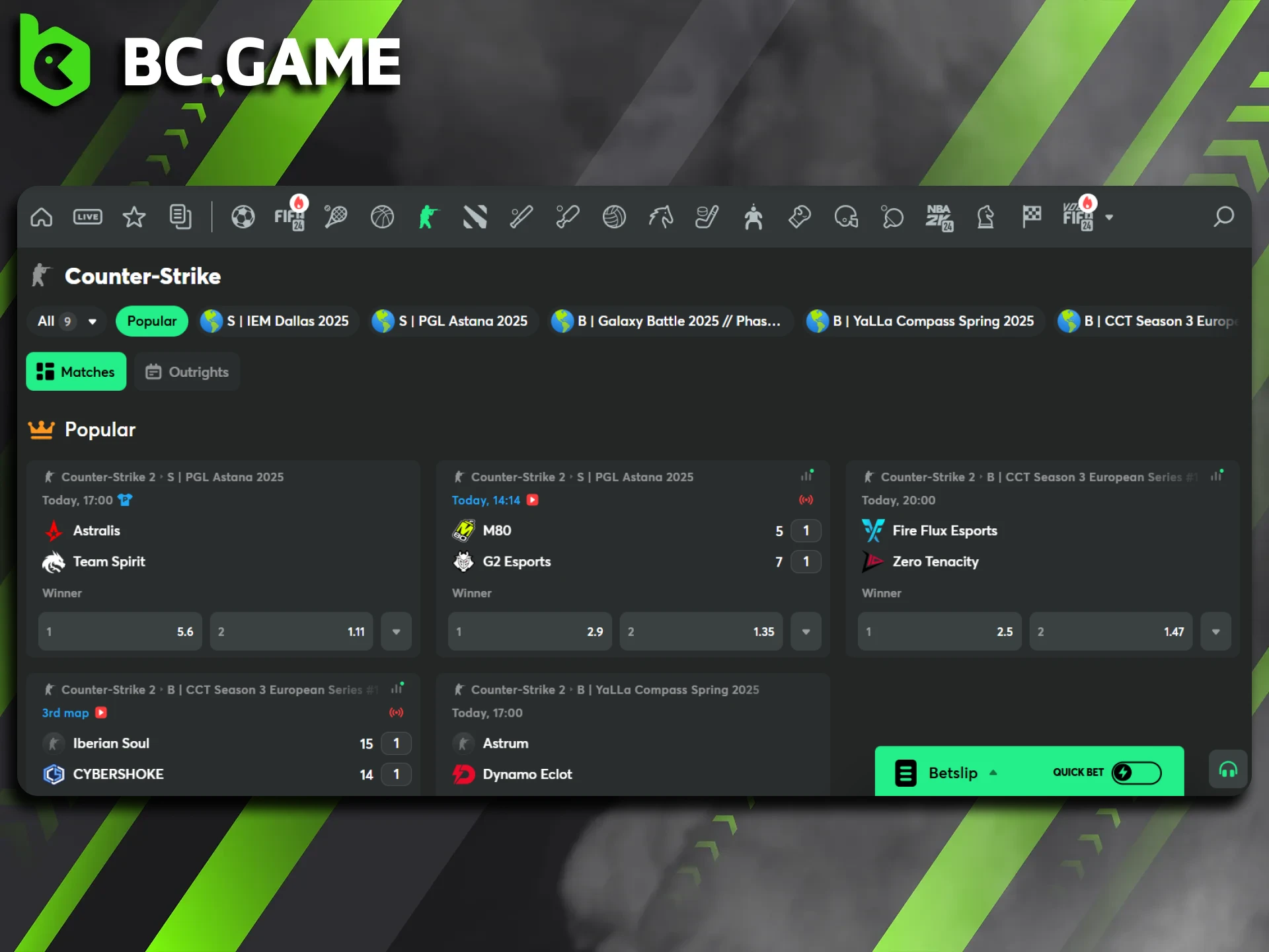 On the BC Game platform you can bet on Counter Strike.