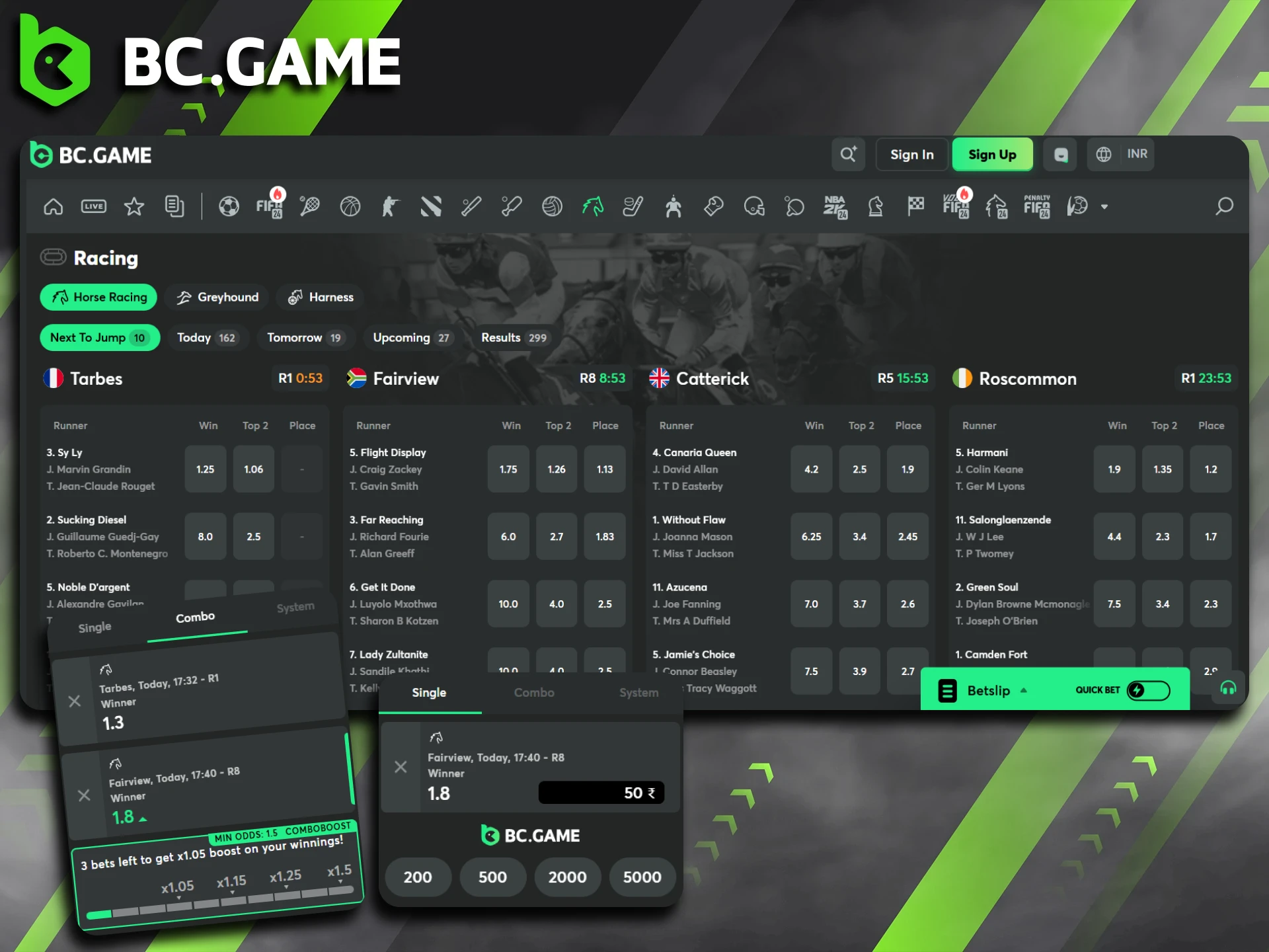Choose a race and place a bet at BC Game bookmaker.