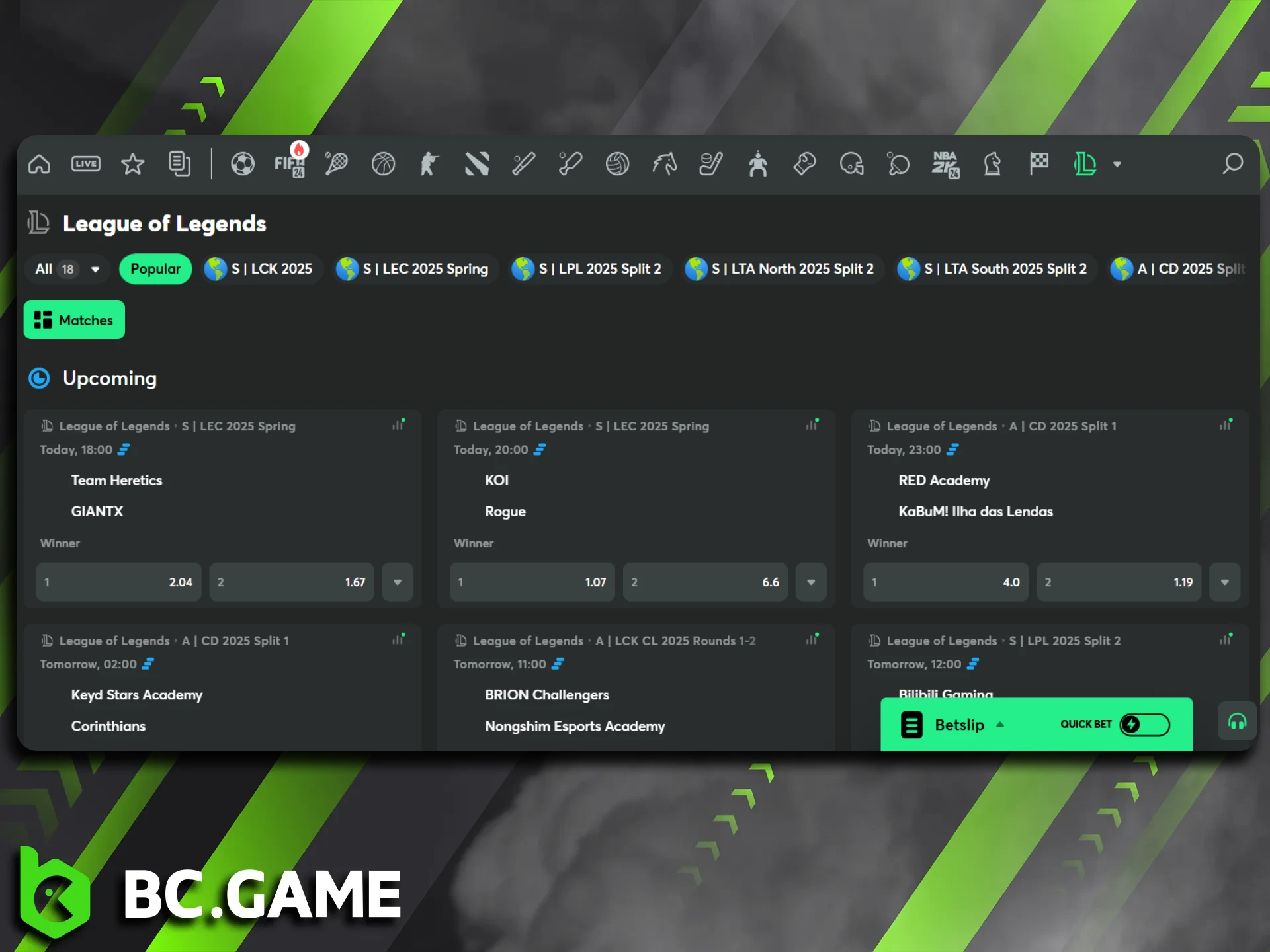 Bet on League of Legends matches at BC Game.