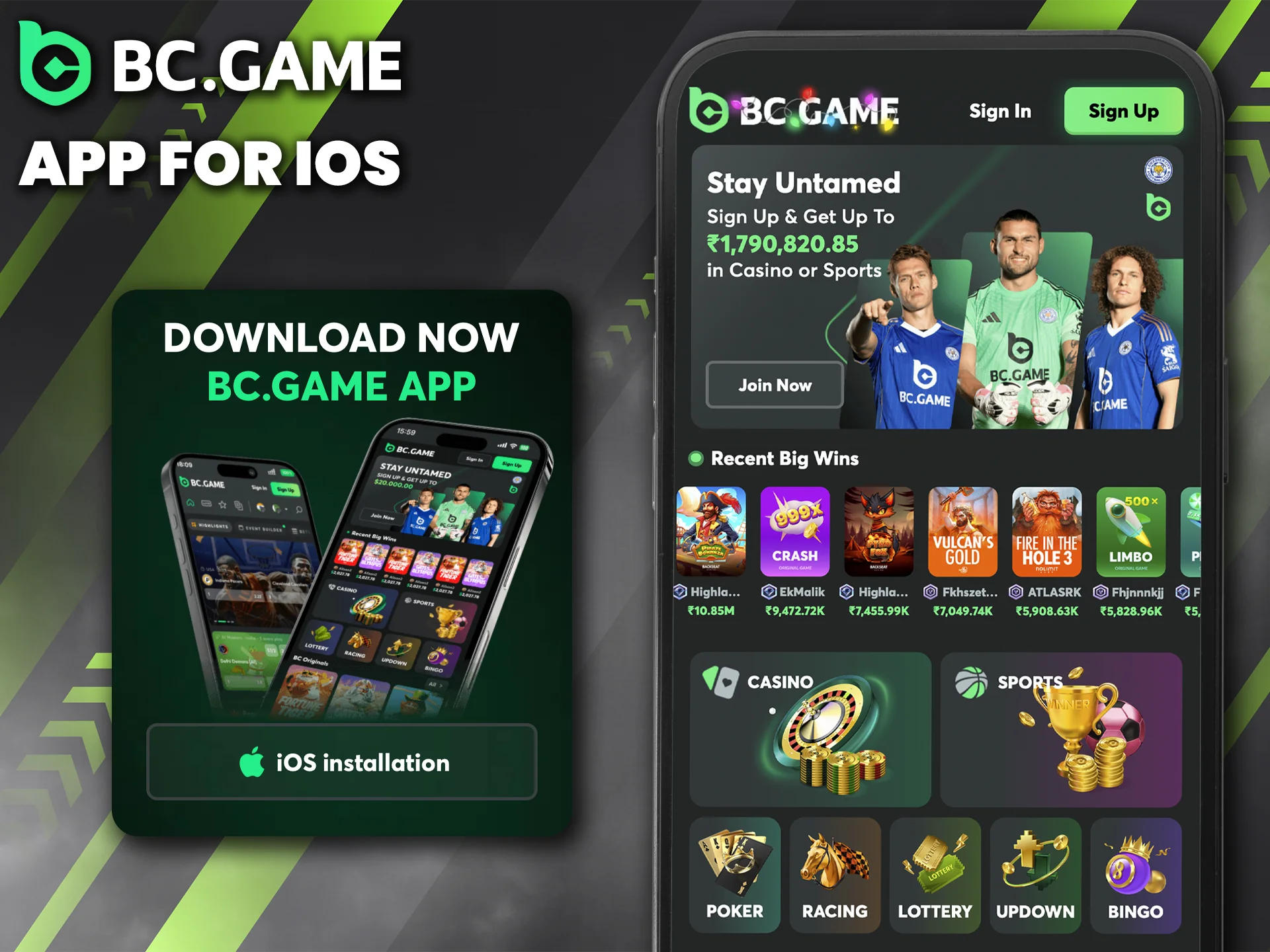 BC Game iOS users can access a PWA version without App Store download.