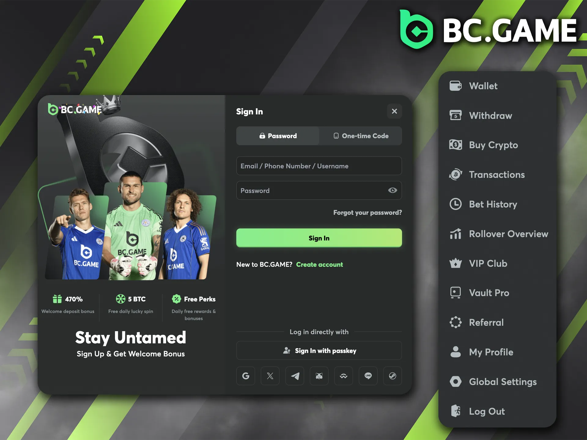 It only takes a few clicks to log in to your BC Game casino account.