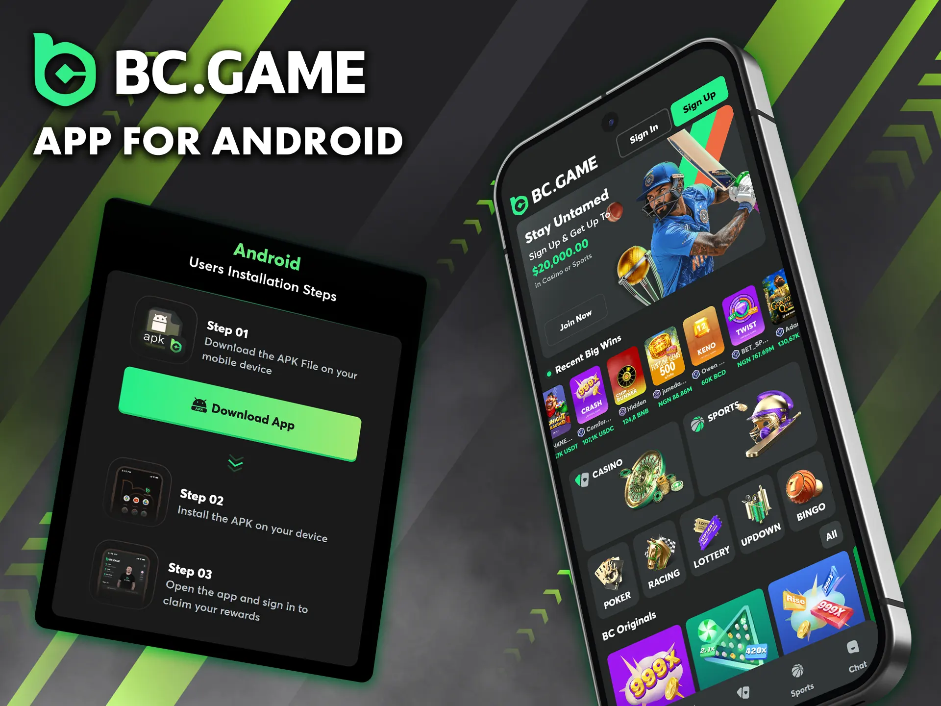 Get access to gaming on your Android device with the BC Game mobile app.