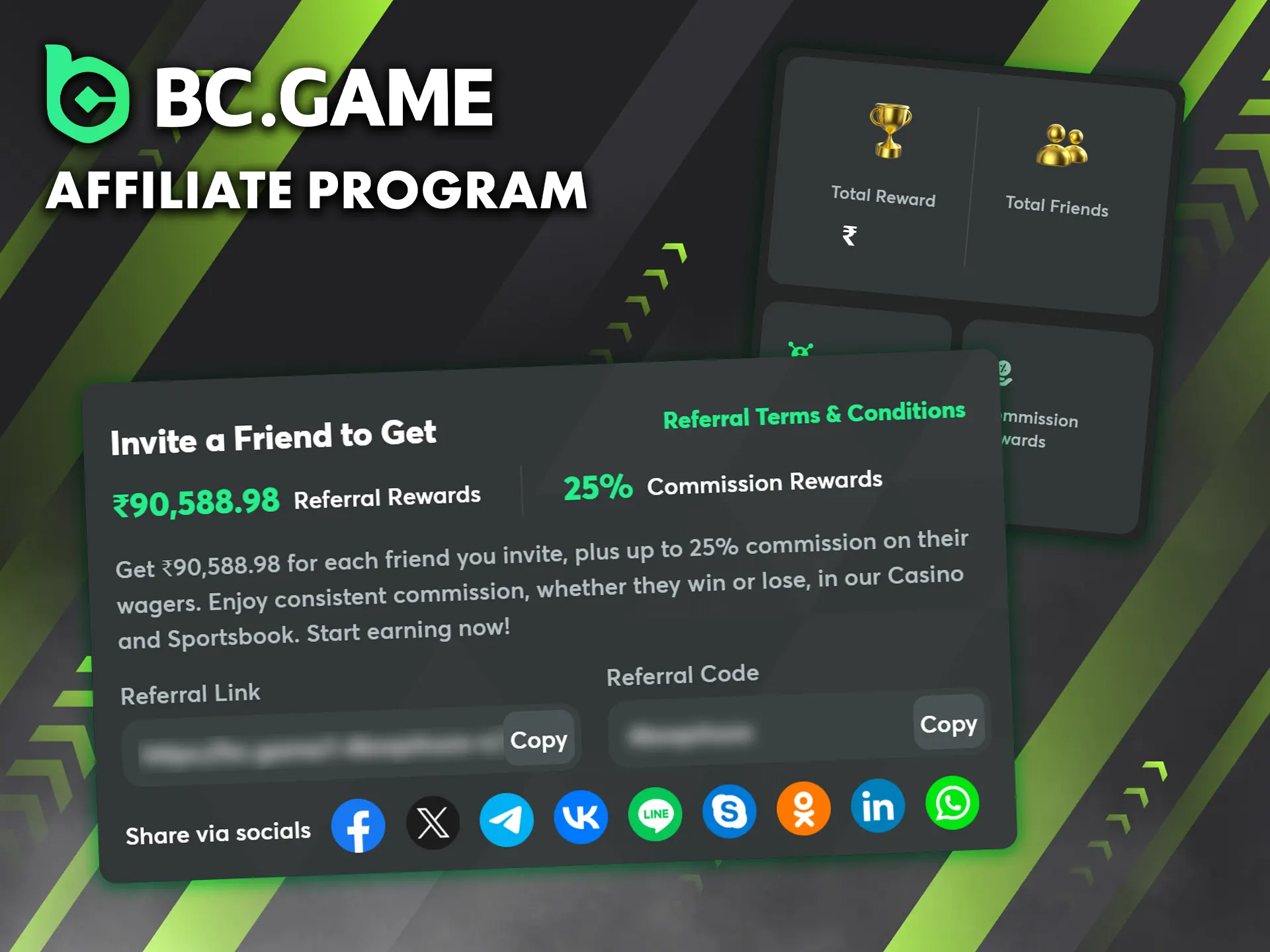 BC Game's affiliate program offers rewards for successful referrals.