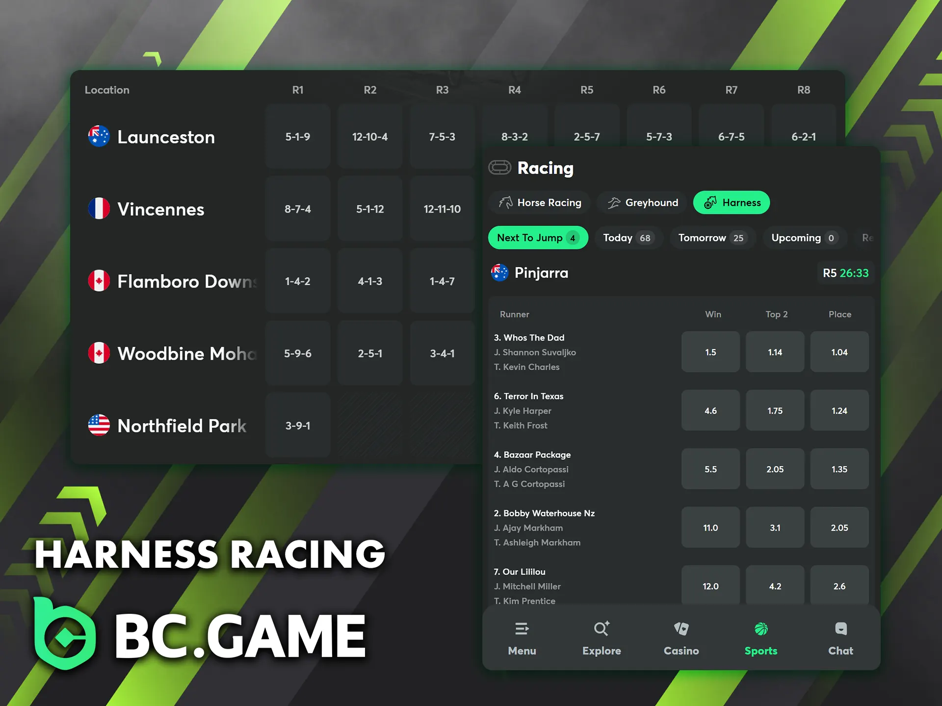 Bet on harness racing on the BC Game platform.