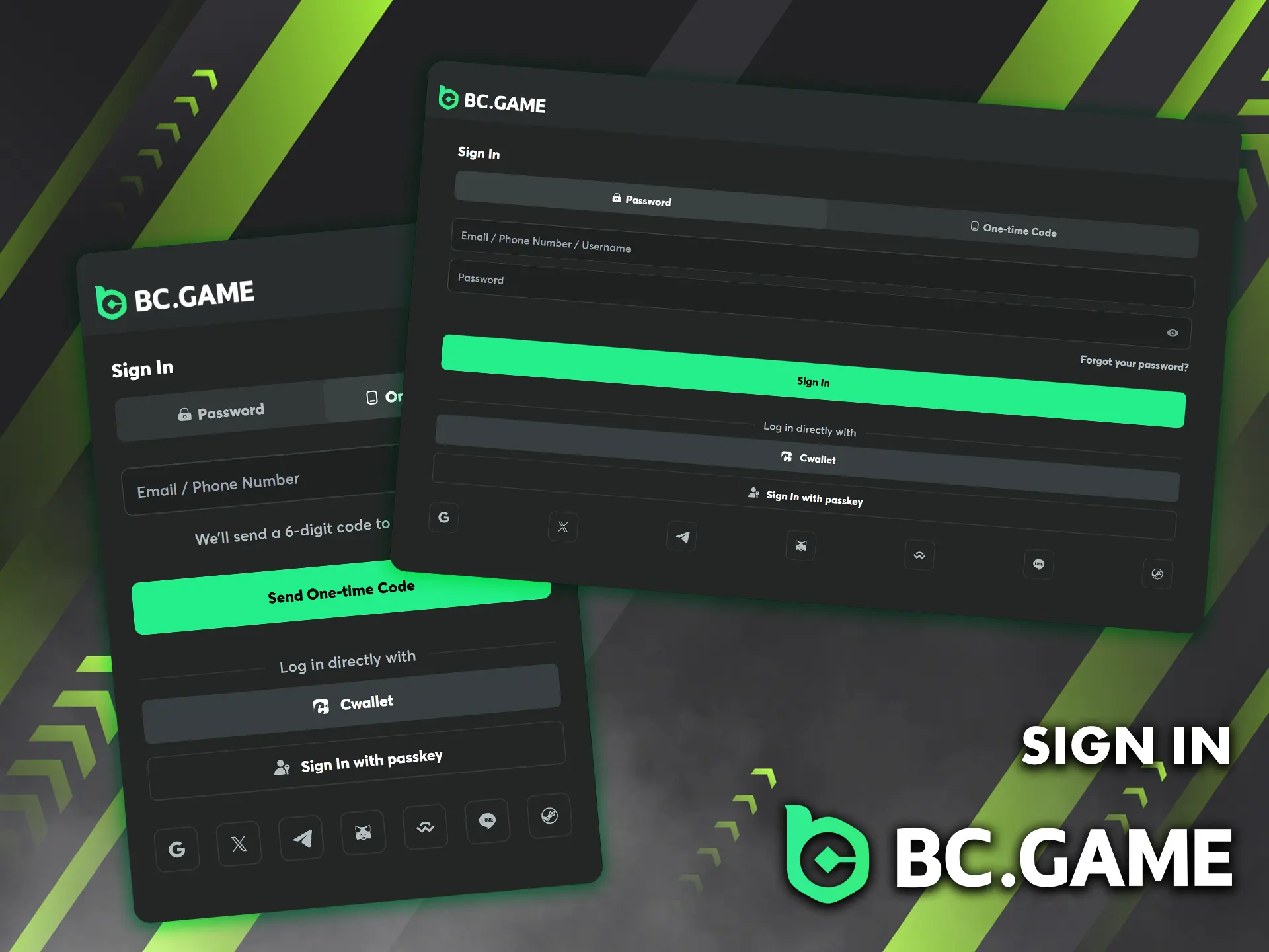 To log in to your BC Game account, use your username and password or log in via social media.