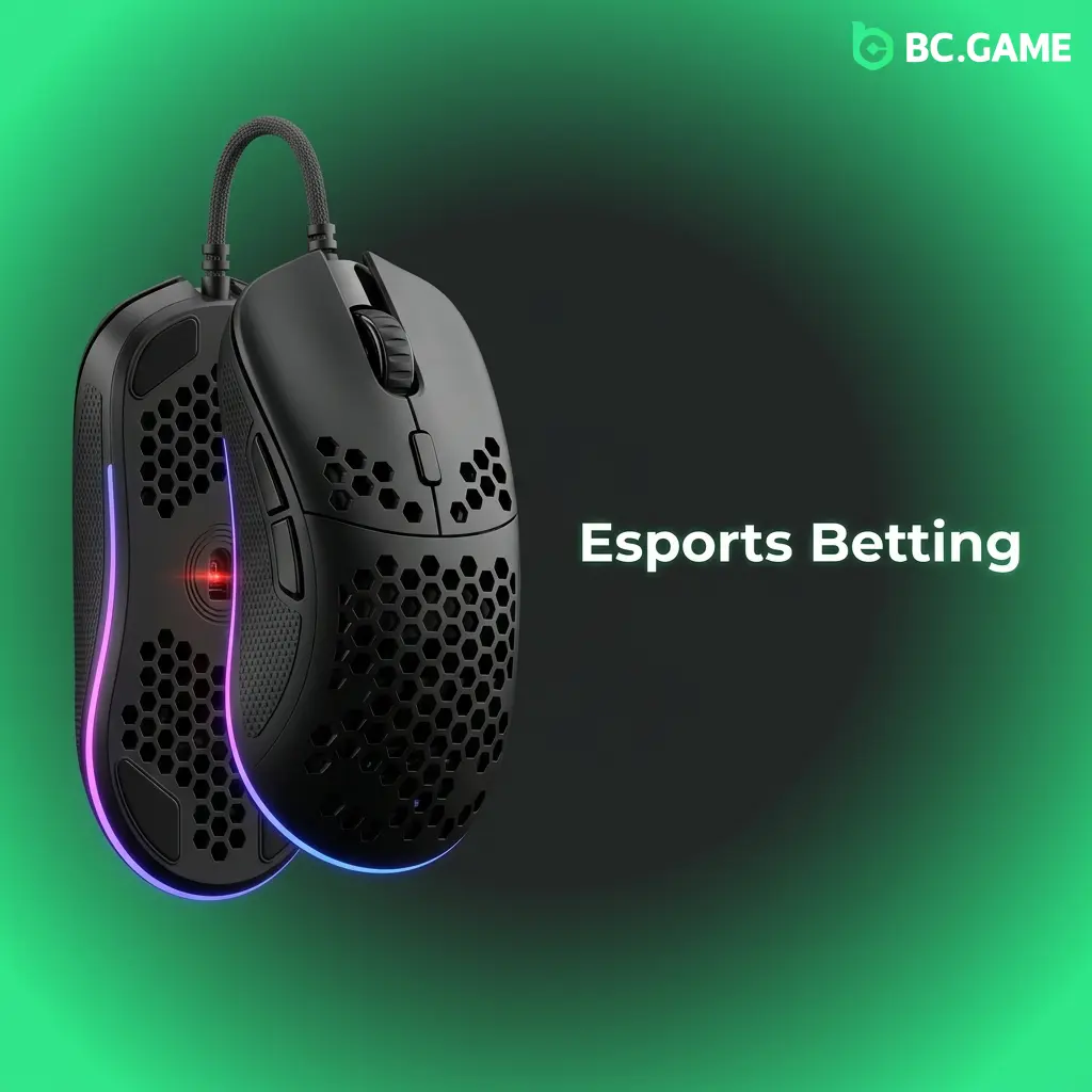 BC Game esports betting interface showing CS2, Dota 2, Valorant and LoL markets with live in-play options