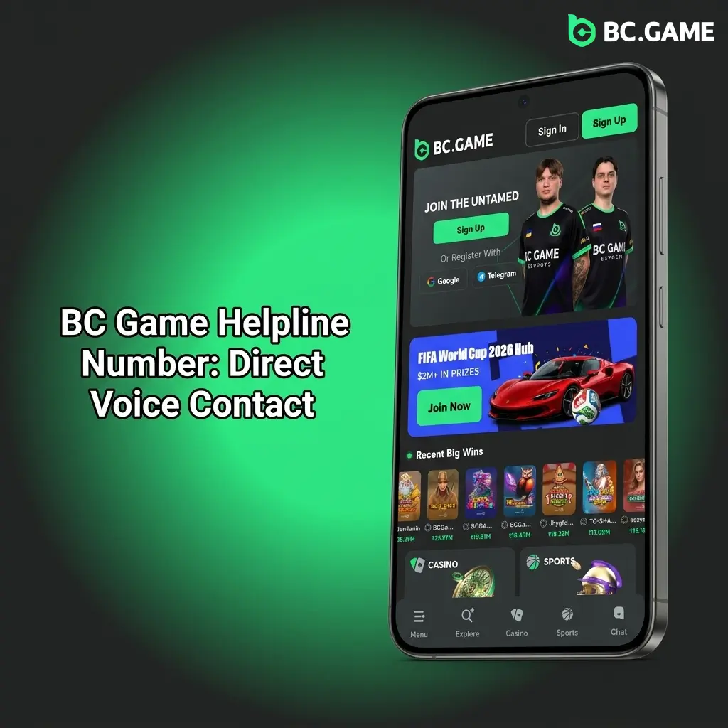 BC Game customer support channels in India showing live chat and email options as alternatives to phone helpline
