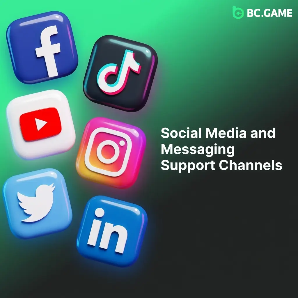 BC Game official Telegram @BCGame_English and Twitter @BCGameNews social media support channels for player assistance