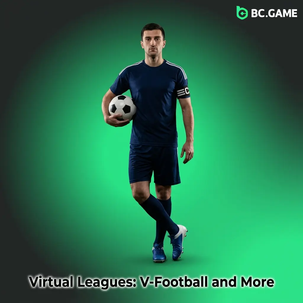 BC Game Virtual Leagues simulation showing V-Football, basketball, and tennis with 24/7 rounds every 2 to 3 minutes