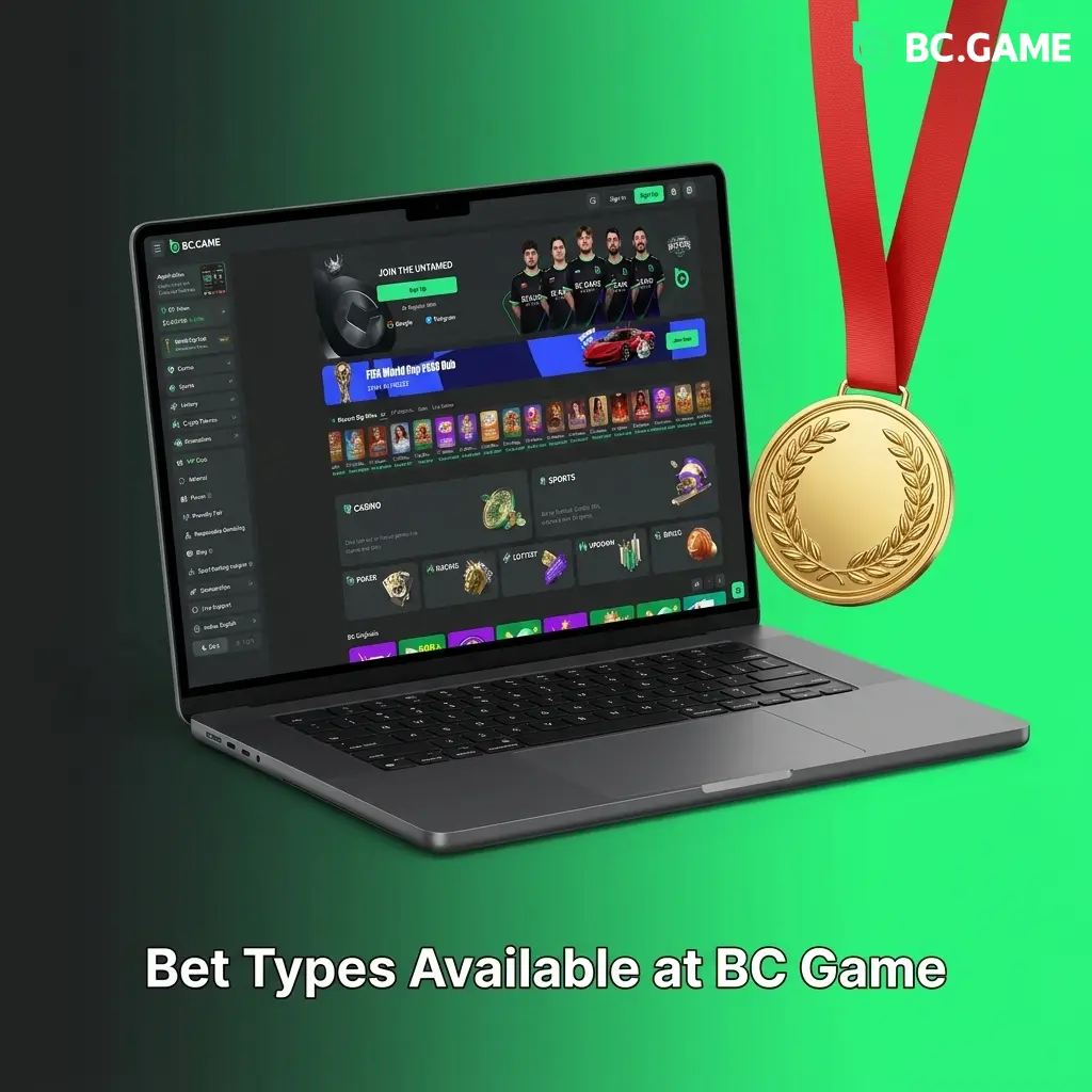 BC Game bet slip showing single, parlay, and system bet options across sports markets in one interface
