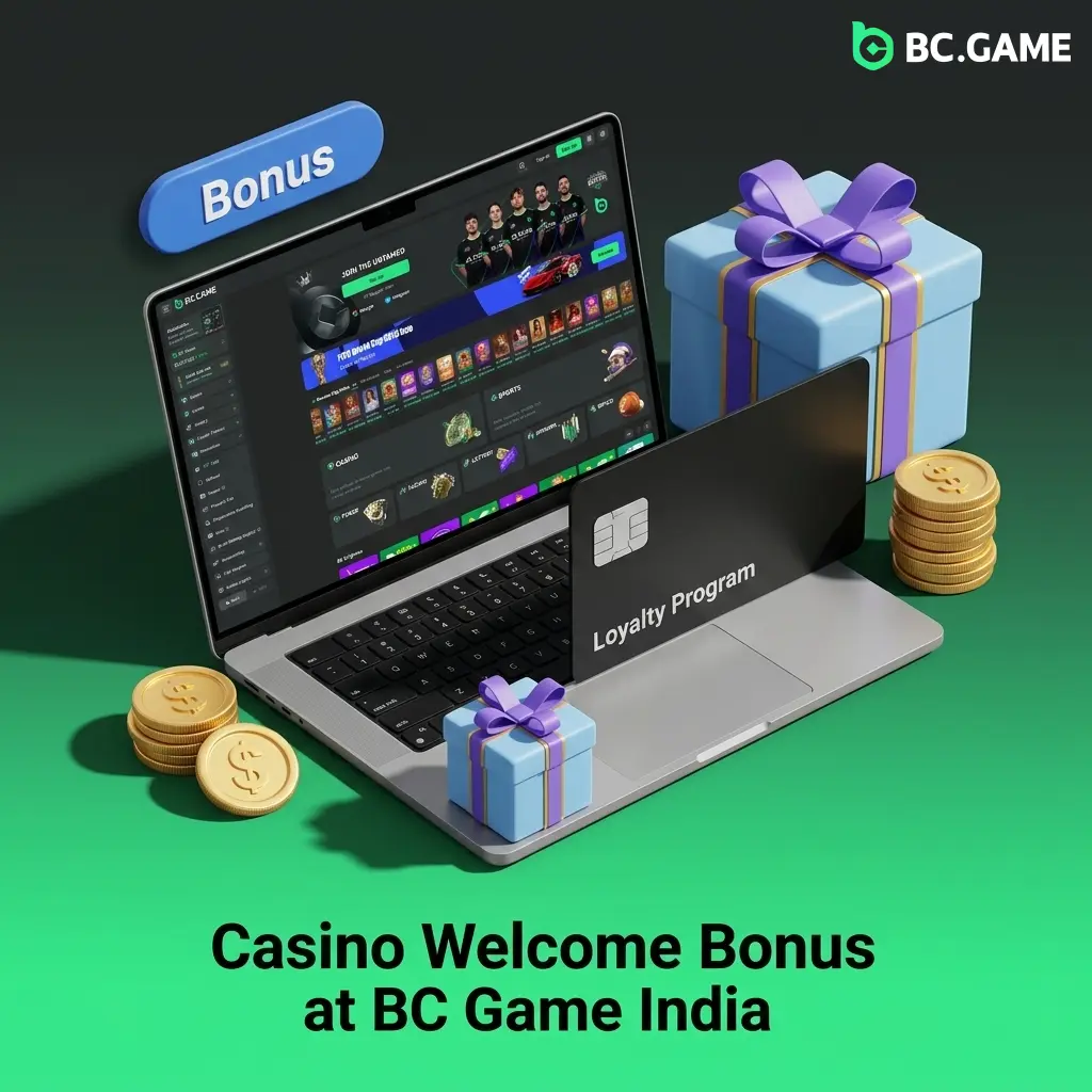 BC Game India casino welcome bonus showing four-deposit rakeback structure with up to 500% rewards for Indian players