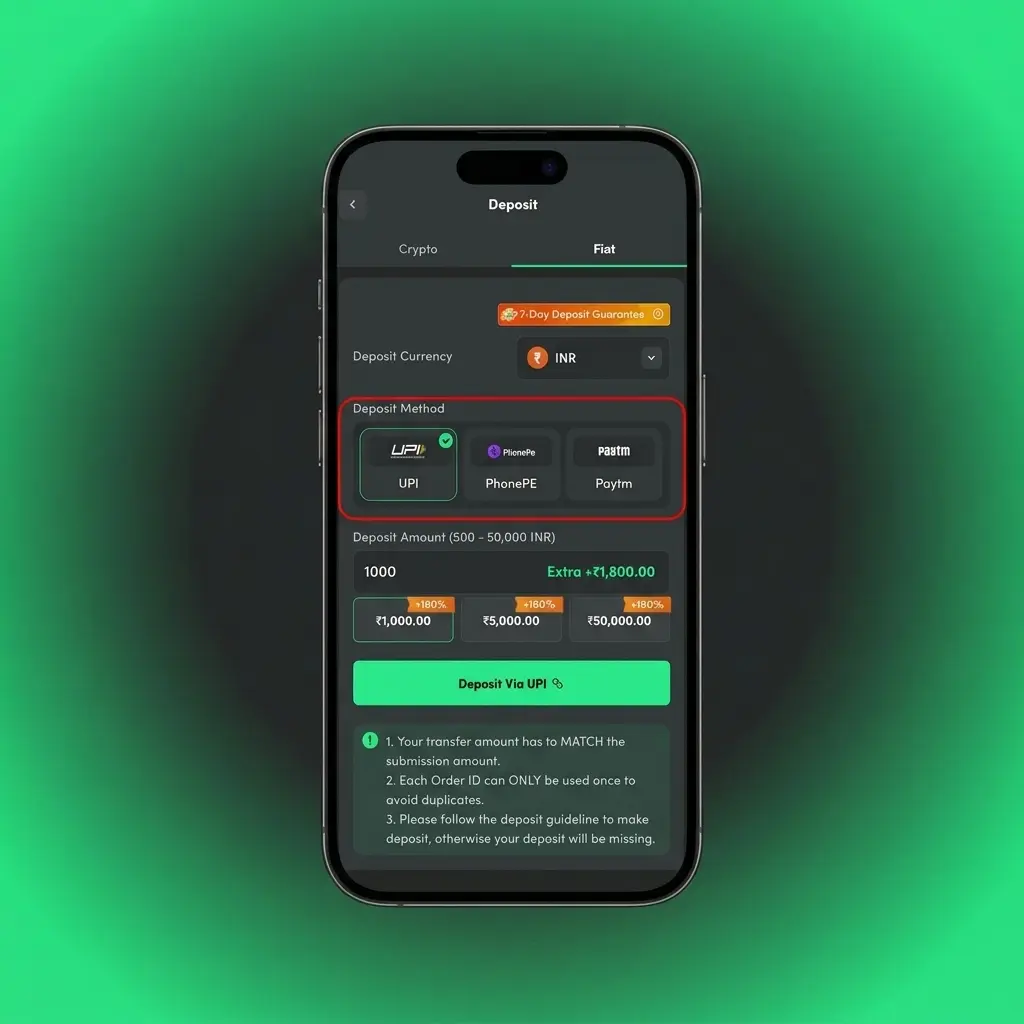 Step-by-step BC Game deposit guide for Indian users showing UPI, PhonePe, Paytm and crypto payment options