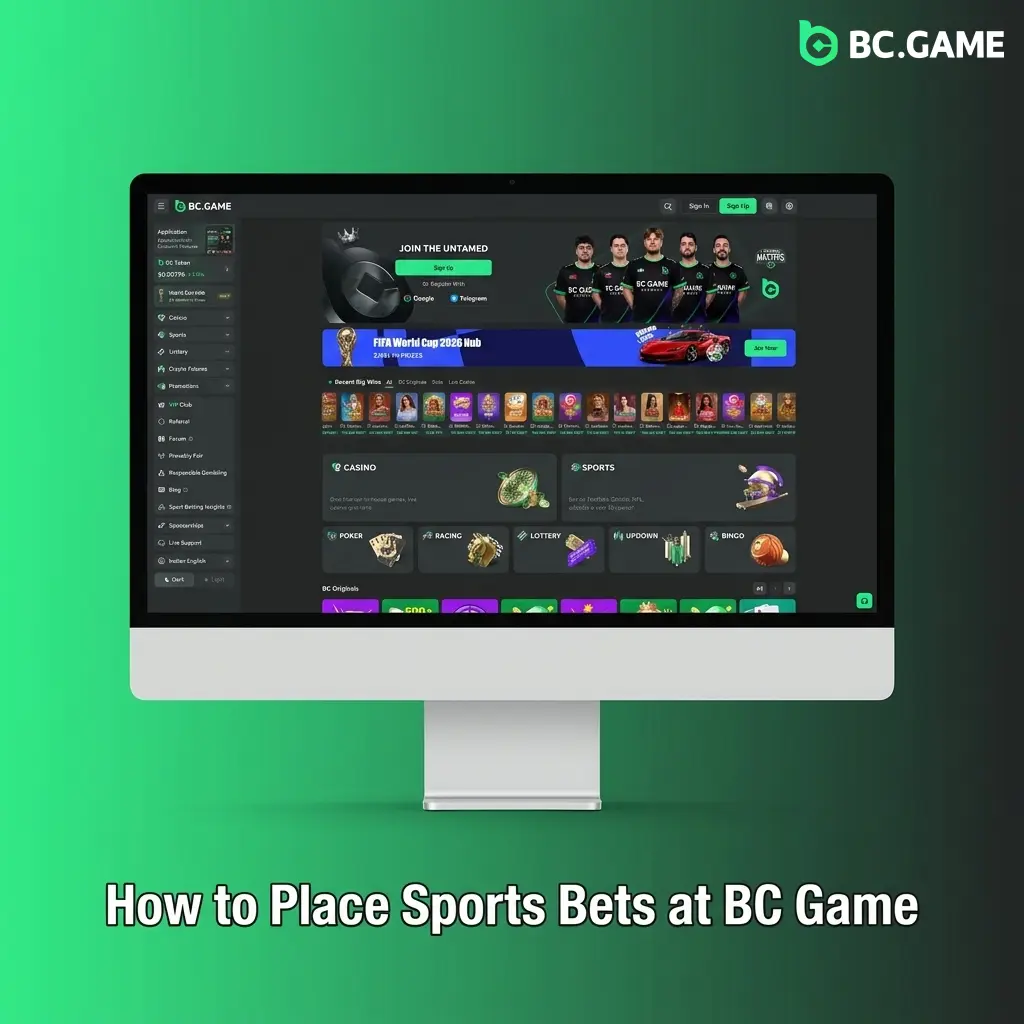 BC Game sports betting registration and bet placement process showing step-by-step guide for new and existing users