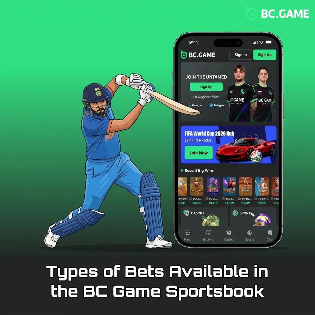 BC Game Sportsbook bet types including single, parlay, system, live, and handicap bets explained