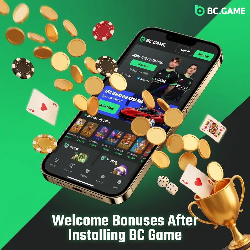 BC Game welcome bonus structure showing 220% to 500% rakeback tiers across first four deposits for new players